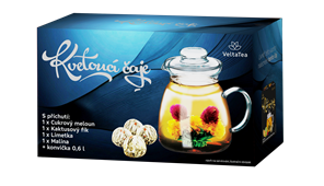 VELTA TEA Dárková kazeta Zelené kvetoucí čaje 4 ks + konvice MODRÁ