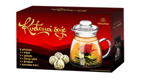 VELTA TEA Dárková kazeta Zelené kvetoucí čaje 4 ks + konvice ČERVENÁ