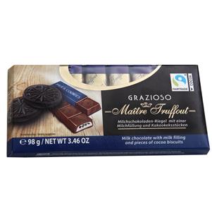 MAITRE TRUFFOUT -  plněná čokoláda Milk & Cookies 100g(min. trvanlivost 9/2024)